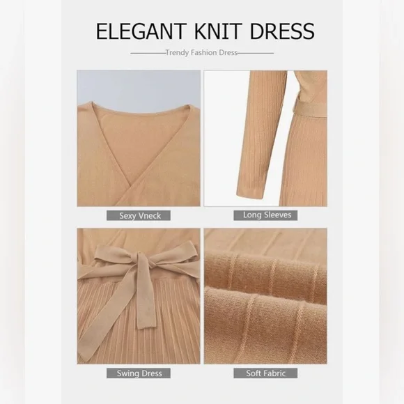 NEW Pink Queen Women’s Wrap Sweater Dress V Neck - Picture 4 of 6